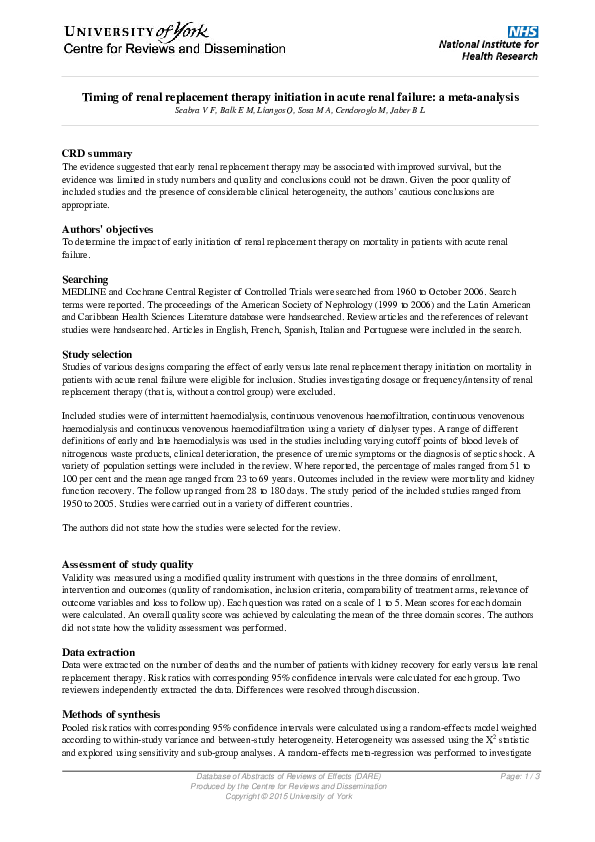 (PDF) Timing of Renal Replacement Therapy Initiation in Acute Renal ...