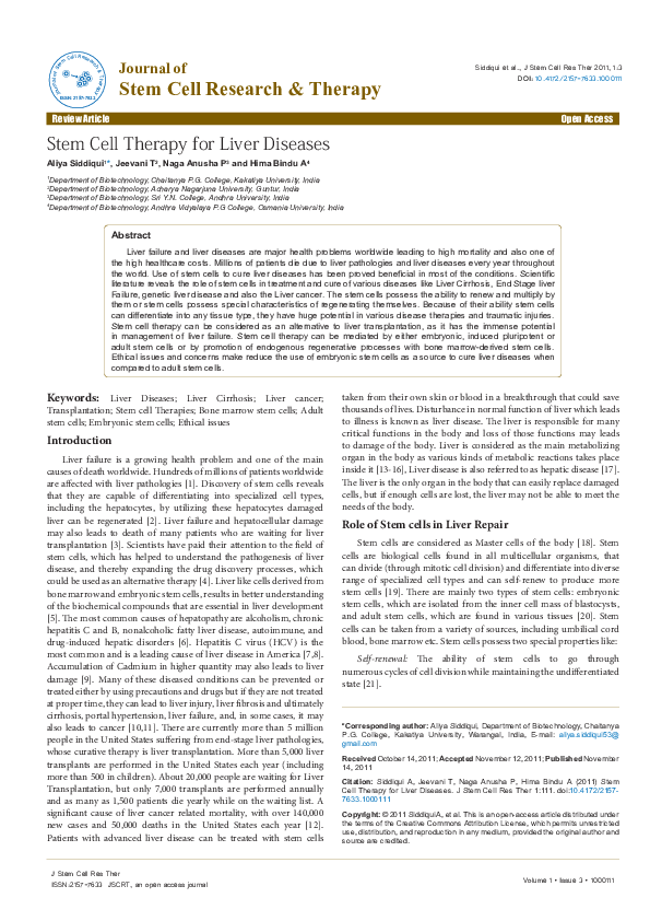 (PDF) Stem Cell Therapy for Liver Diseases