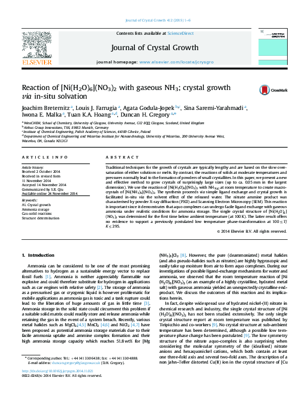 (PDF) Reaction of [Ni(H 2 O) 6 ](NO 3 ) 2 with gaseous NH 3 ; crystal ...