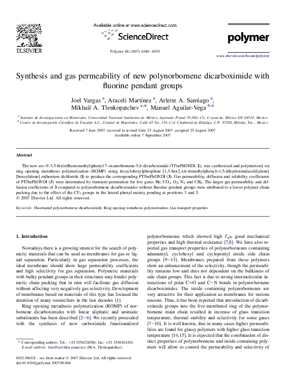 Synthesis and gas permeability of new polynorbornene dicarboximide with fluorine pendant groups