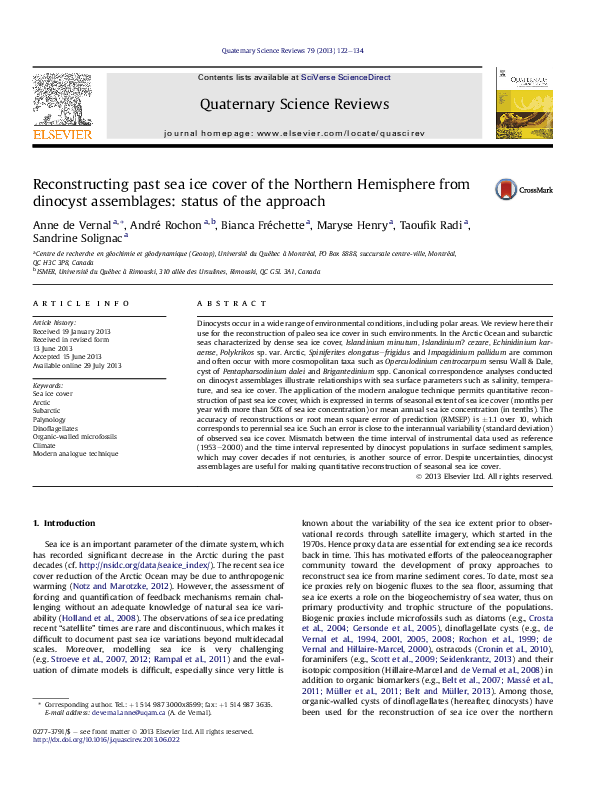 (PDF) Reconstructing past sea ice cover of the Northern Hemisphere from ...