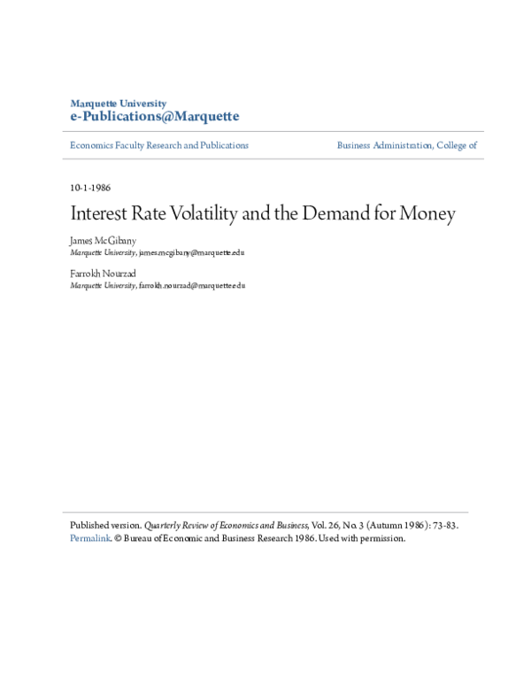 (PDF) Exchange rate volatility and the demand for money in the U.S