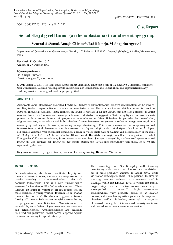  pdf sertoli leydig cell tumor arrhenoblastoma in adolescent age group