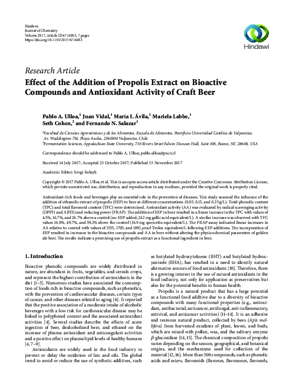 (PDF) Effect of the Addition of Propolis Extract on Bioactive Compounds ...