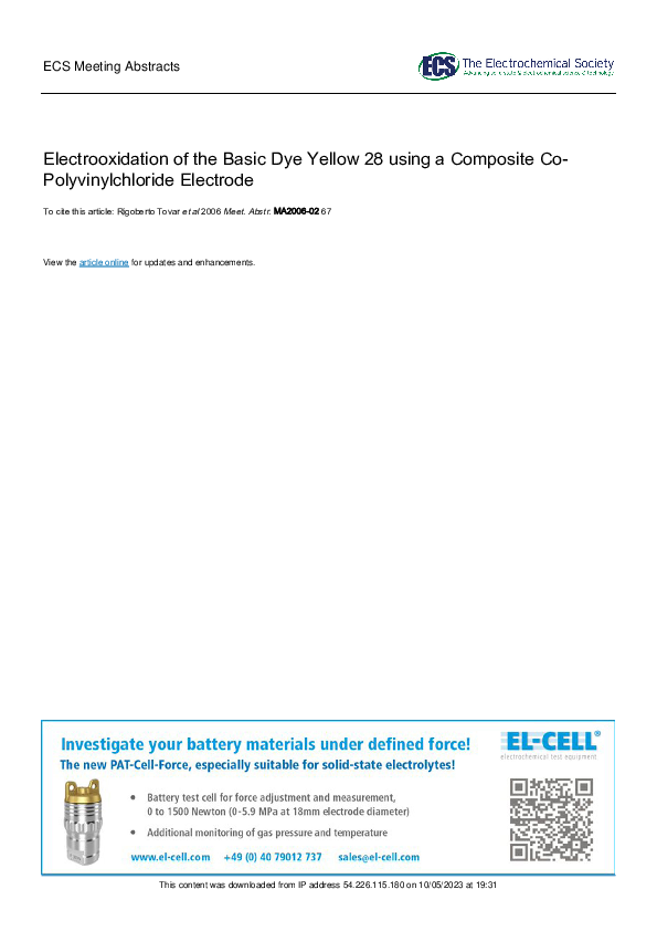 (PDF) Electrooxidation of the Basic Dye Yellow 28 using a Composite Co ...