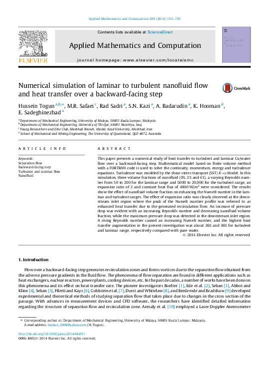 (PDF) Numerical simulation of laminar to turbulent nanofluid flow and ...