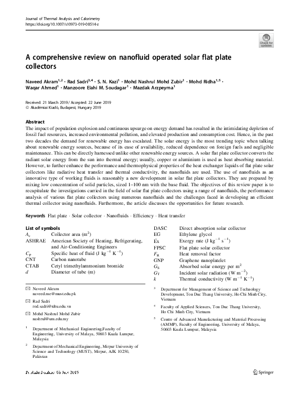 (PDF) A comprehensive review on nanofluid operated solar flat plate ...