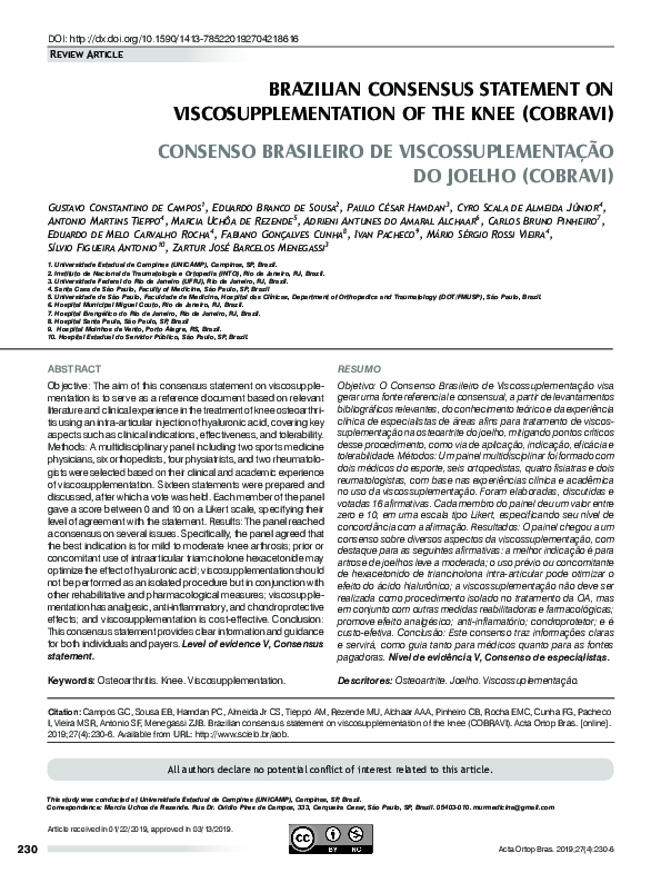 (PDF) Brazilian Consensus Statement on Viscosupplementation of the Knee ...