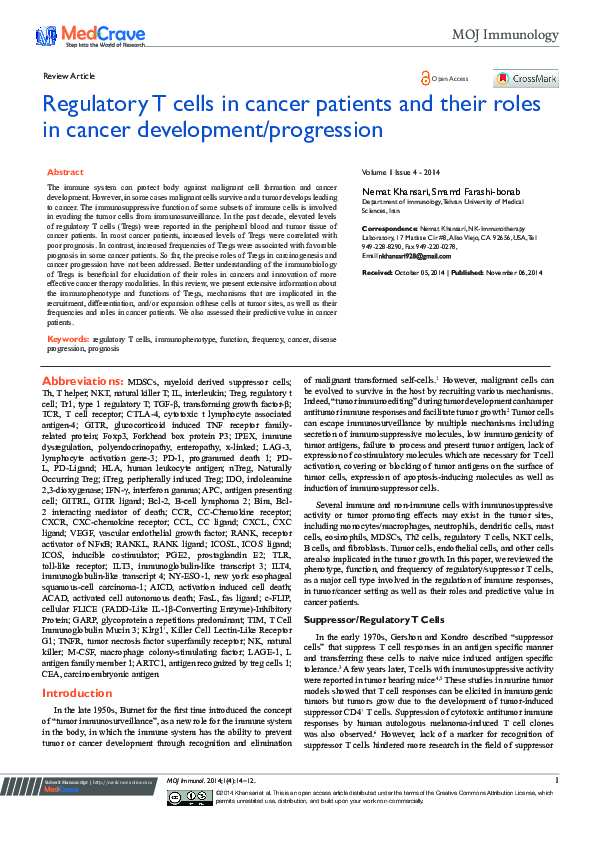 (PDF) Regulatory T Cells in Cancer Patients and Their Roles in Cancer ...