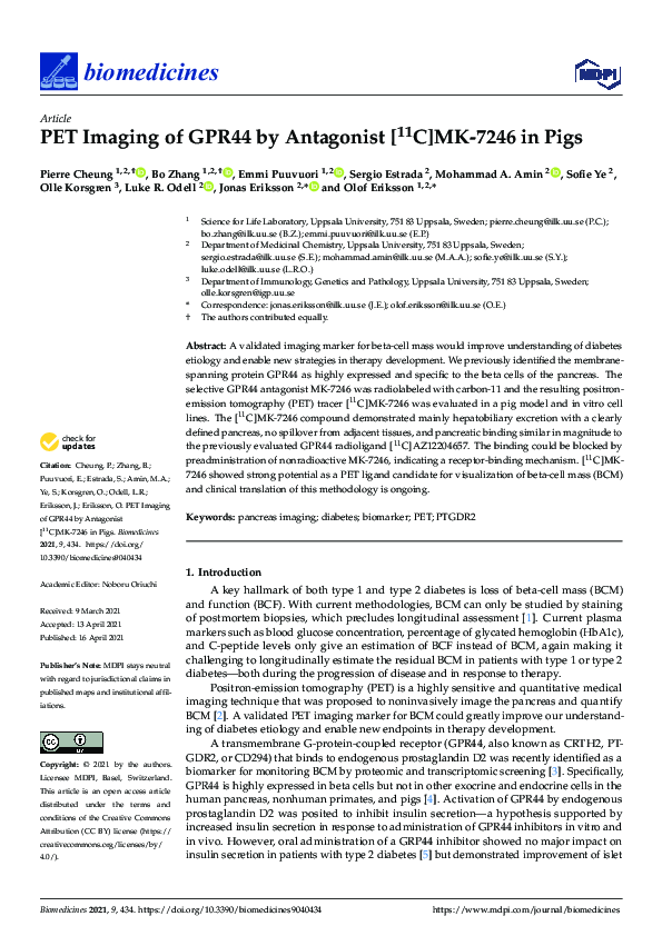 (PDF) PET Imaging of GPR44 by Antagonist [11C]MK-7246 in Pigs