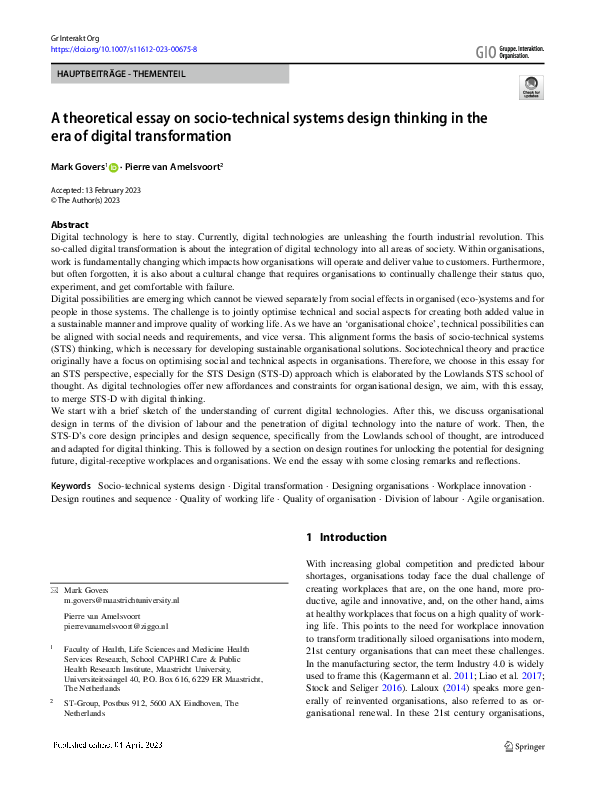 (PDF) A theoretical essay on socio-technical systems design thinking in ...