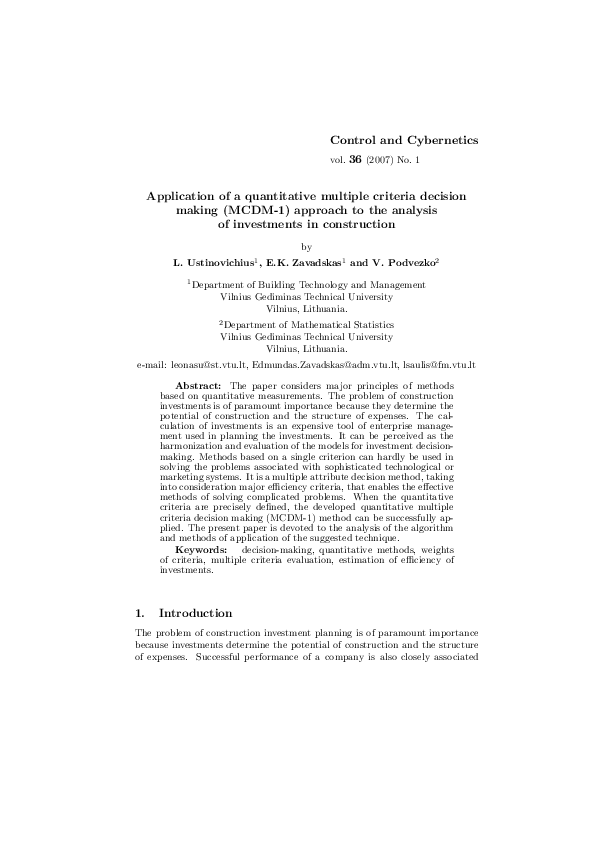(PDF) Application of a quantitative multiple criteria decision making ...