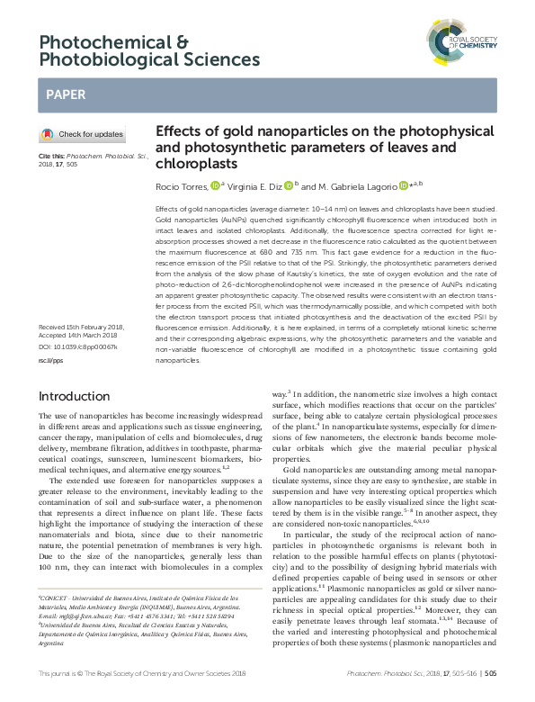(PDF) Effects of gold nanoparticles on the photophysical and ...