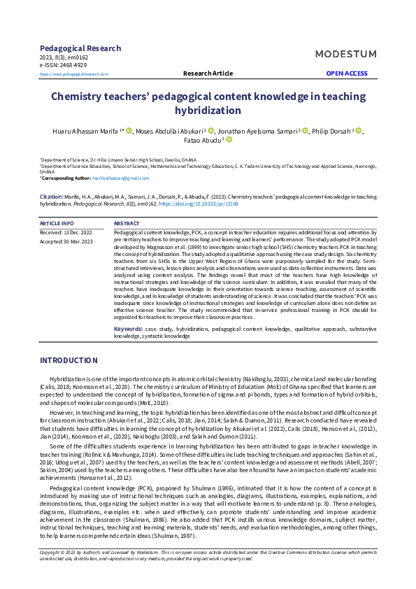 (PDF) Chemistry teachers’ pedagogical content knowledge in teaching ...