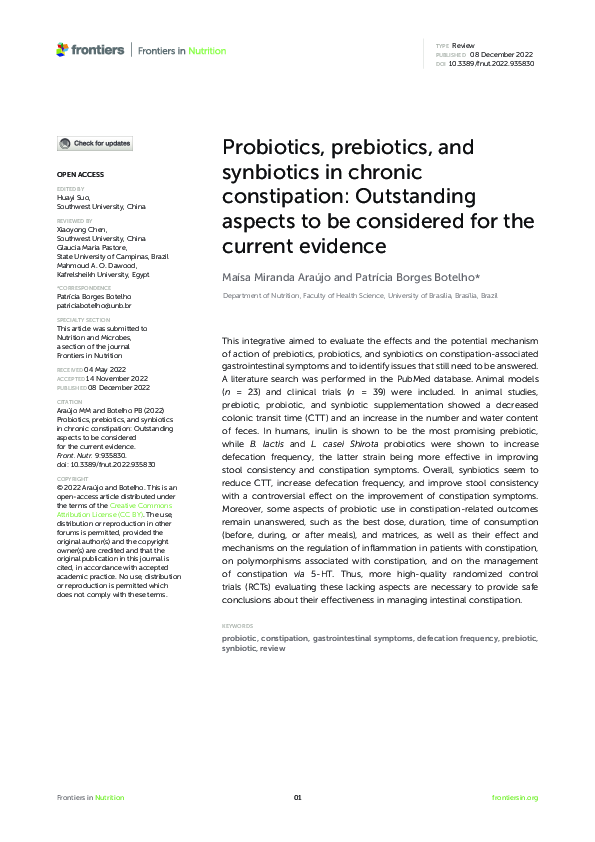 (PDF) Probiotics, prebiotics, and synbiotics in chronic constipation ...