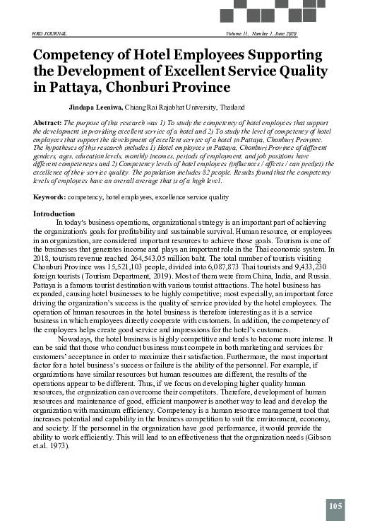 (PDF) Competency of Hotel Employees Supporting the Development of ...