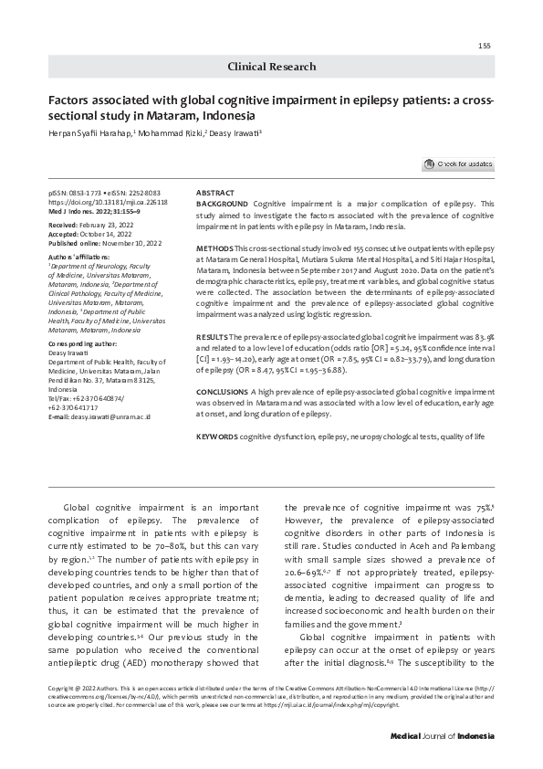 (PDF) Factors associated with global cognitive impairment in epilepsy ...