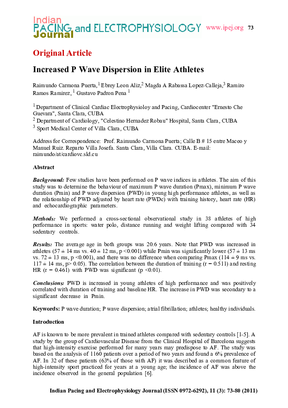 (PDF) Increased p wave dispersion in elite athletes