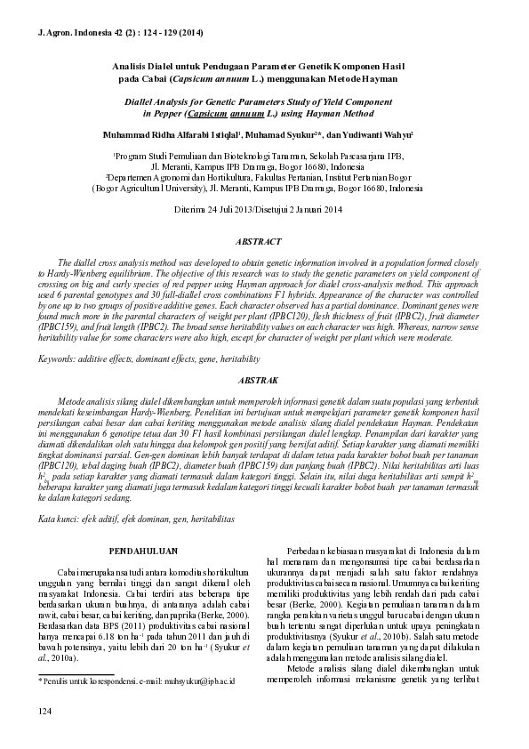 (PDF) Analisis Dialel untuk Pendugaan Parameter Genetik Komponen Hasil ...