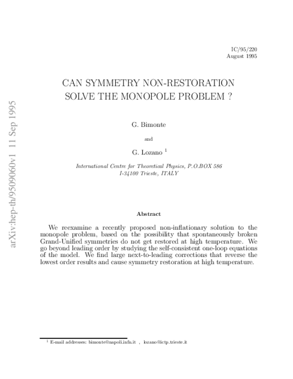 (PDF) Can symmetry non-restoration solve the monopole problem?