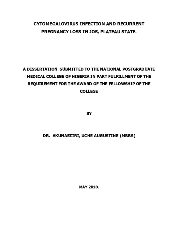 (PDF) Cytomegalovirus Infection and Recurrent Pregnancy Loss in Jos ...