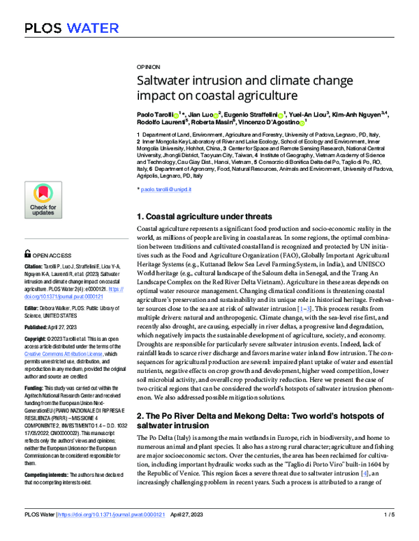 (PDF) Saltwater intrusion and climate change impact on coastal agriculture