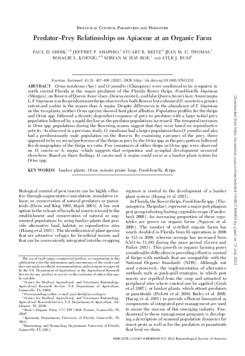 (PDF) Predator-Prey Relationships on Apiaceae at an Organic Farm