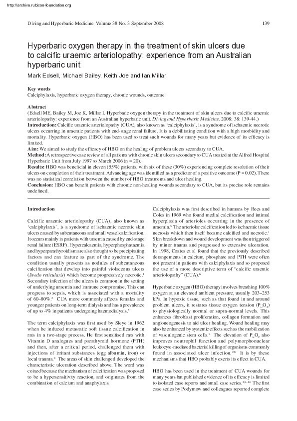 (PDF) Hyperbaric oxygen therapy in the treatment of skin ulcers due to ...
