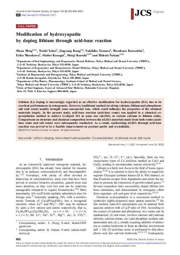 (PDF) Modification of hydroxyapatite by doping lithium through acid ...
