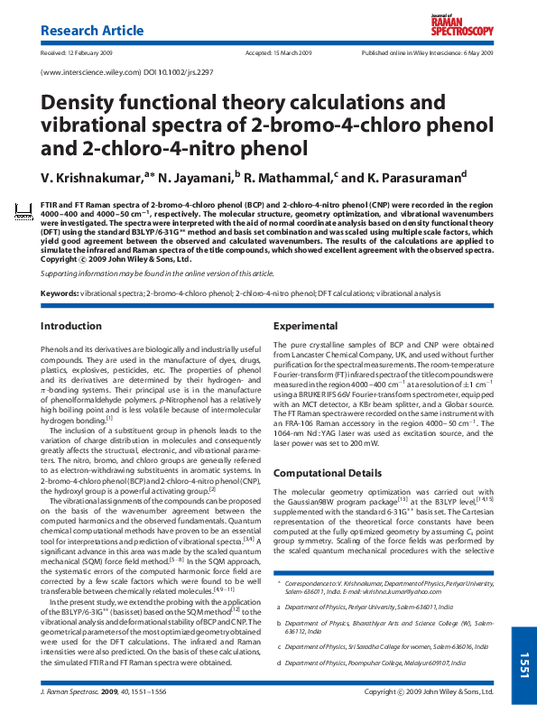 (PDF) Density functional theory calculations and vibrational spectra ...