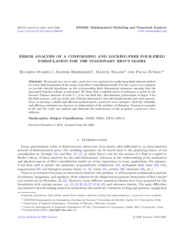 (PDF) Error analysis of a conforming and locking-free four-field ...