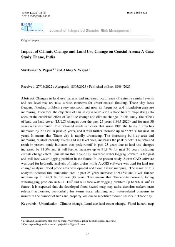 (PDF) Impact of Climate Change and Land Use Change on Coastal Areas: A ...