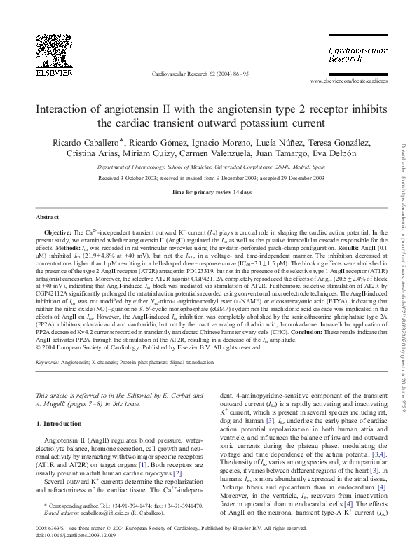 (PDF) Interaction of angiotensin II with the angiotensin type 2 ...