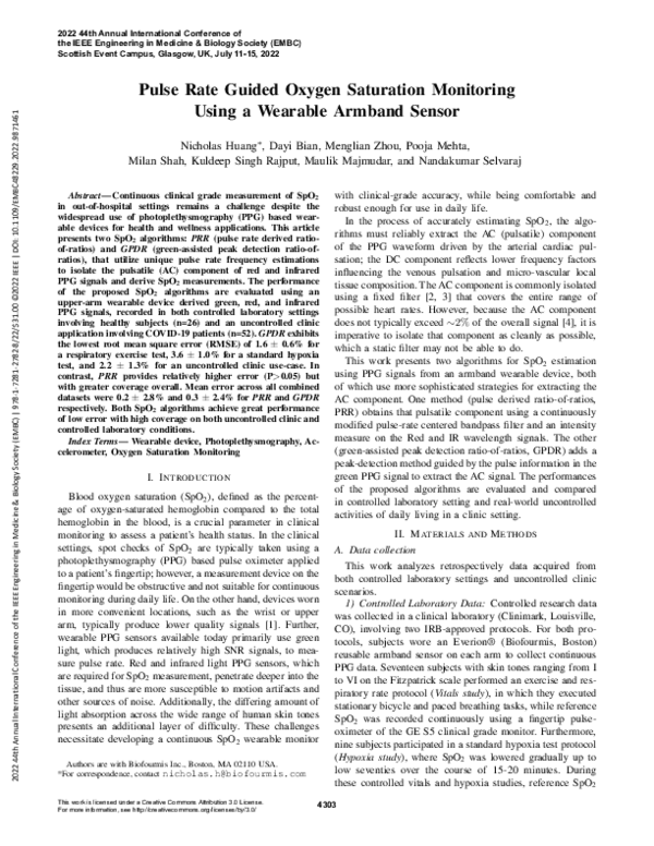 (PDF) Pulse Rate Guided Oxygen Saturation Monitoring Using a Wearable ...