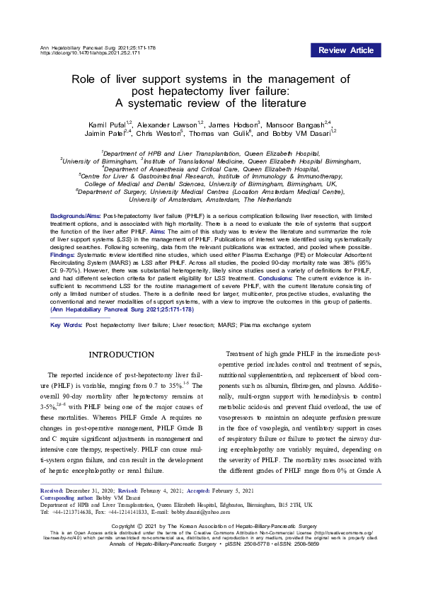 (PDF) Role of liver support systems in the management of post ...