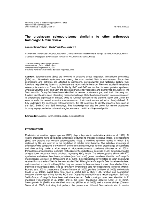  pdf electronic journal of biotechnology the crustacean selenoproteome