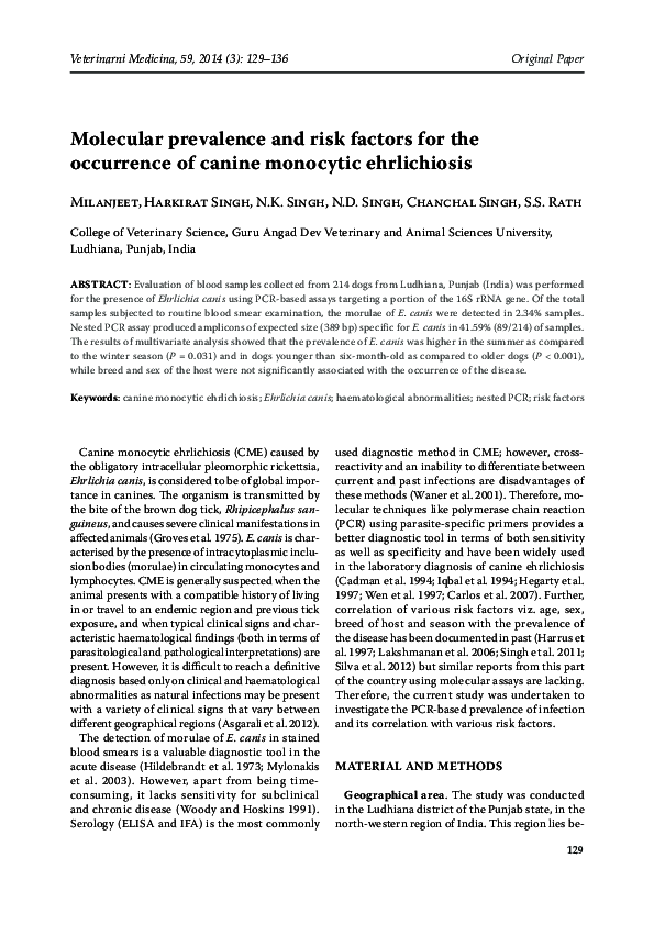 (PDF) Molecular prevalence and risk factors for the occurrence of ...