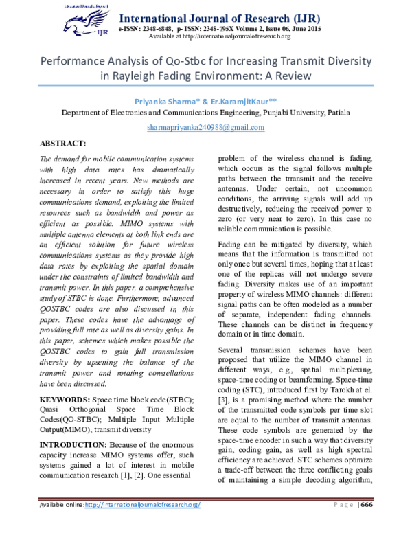 (PDF) Performance Analysis of Qo-Stbc for Increasing Transmit Diversity ...