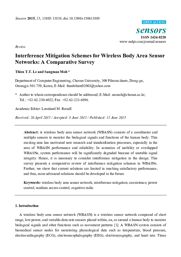 (PDF) Interference Mitigation Schemes for Wireless Body Area Sensor ...