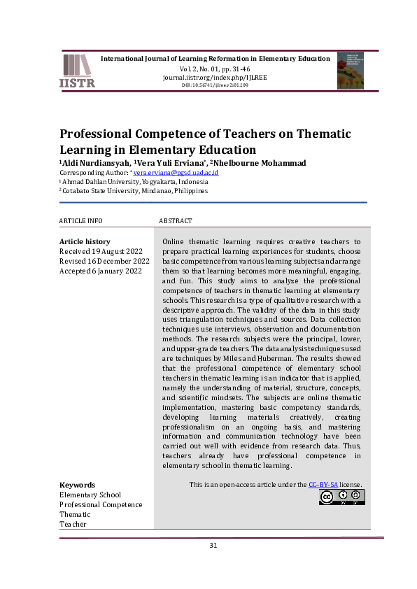 (PDF) Professional Competence of Teachers on Thematic Learning in ...