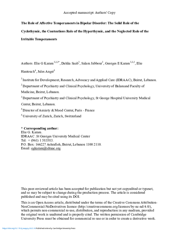 (PDF) The Role of Affective Temperaments in Bipolar Disorder: The Solid ...