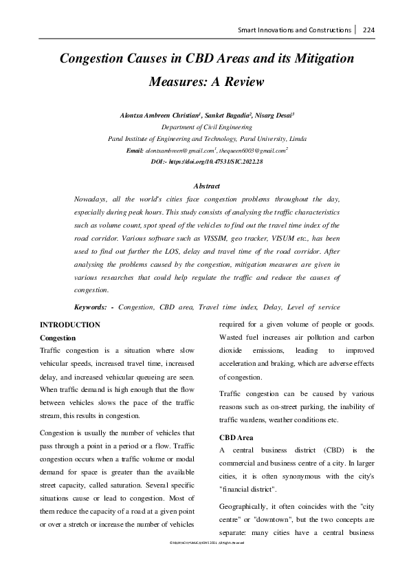(PDF) Congestion Causes in CBD Areas and its Mitigation Measures: A Review