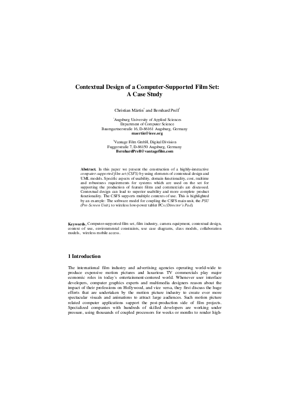 (PDF) Contextual Design of a Computer-Supported Film Set: A Case Study