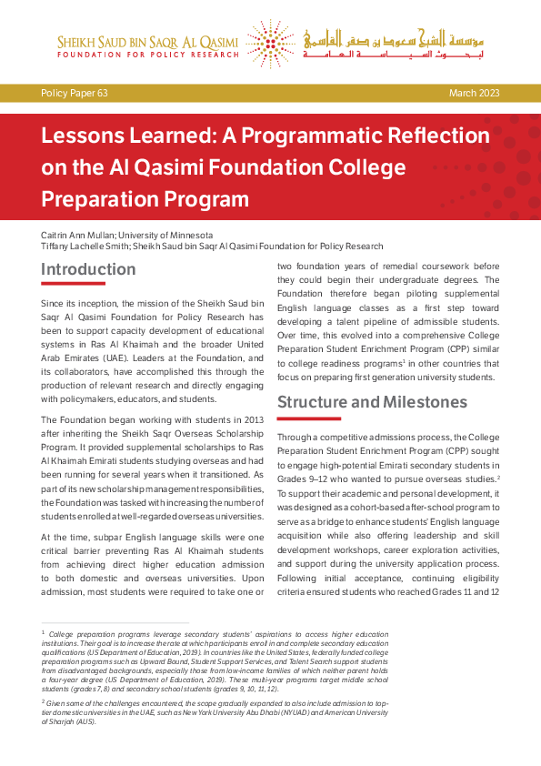 (PDF) Lessons Learned: A Programmatic Reflection on the Al Qasimi ...