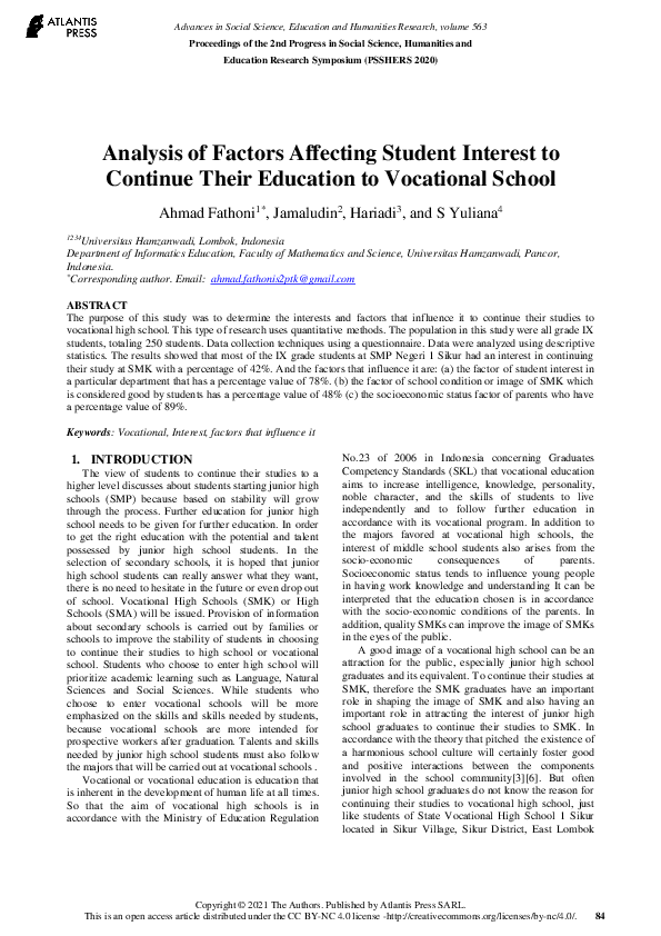 (PDF) Analysis of Factors Affecting Student Interest to Continue Their ...