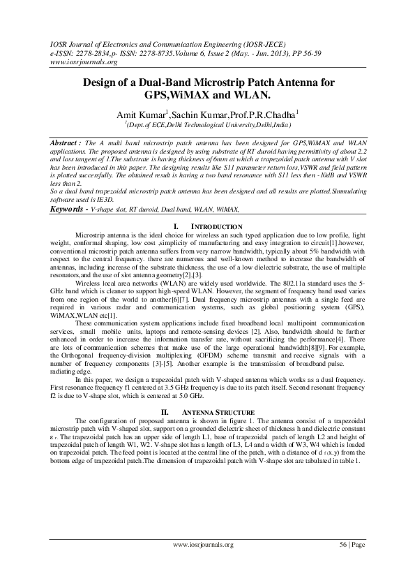 (PDF) Design of a Dual-Band Microstrip Patch Antenna for GPS,WiMAX and ...