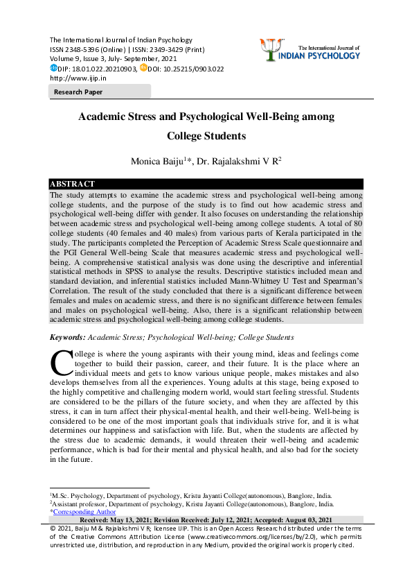 (PDF) Academic Stress and Psychological Well-Being among College Students