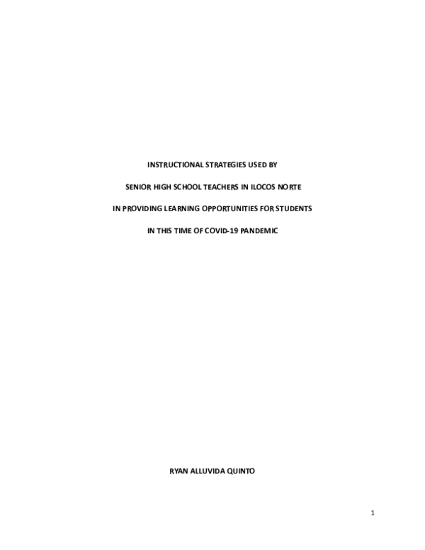(PDF) INSTRUCTIONAL STRATEGIES USED BY SENIOR HIGH SCHOOL TEACHERS IN ...