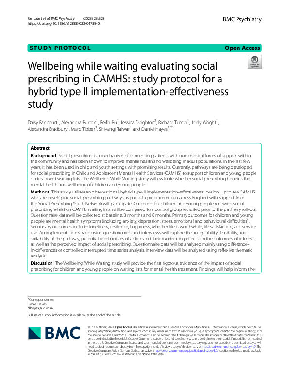 (PDF) Wellbeing while waiting evaluating social prescribing in CAMHS ...
