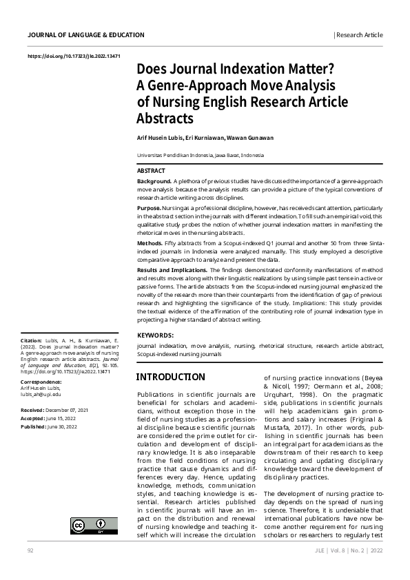 (PDF) Does Journal Indexation Matter? A Genre-Approach Move Analysis of ...